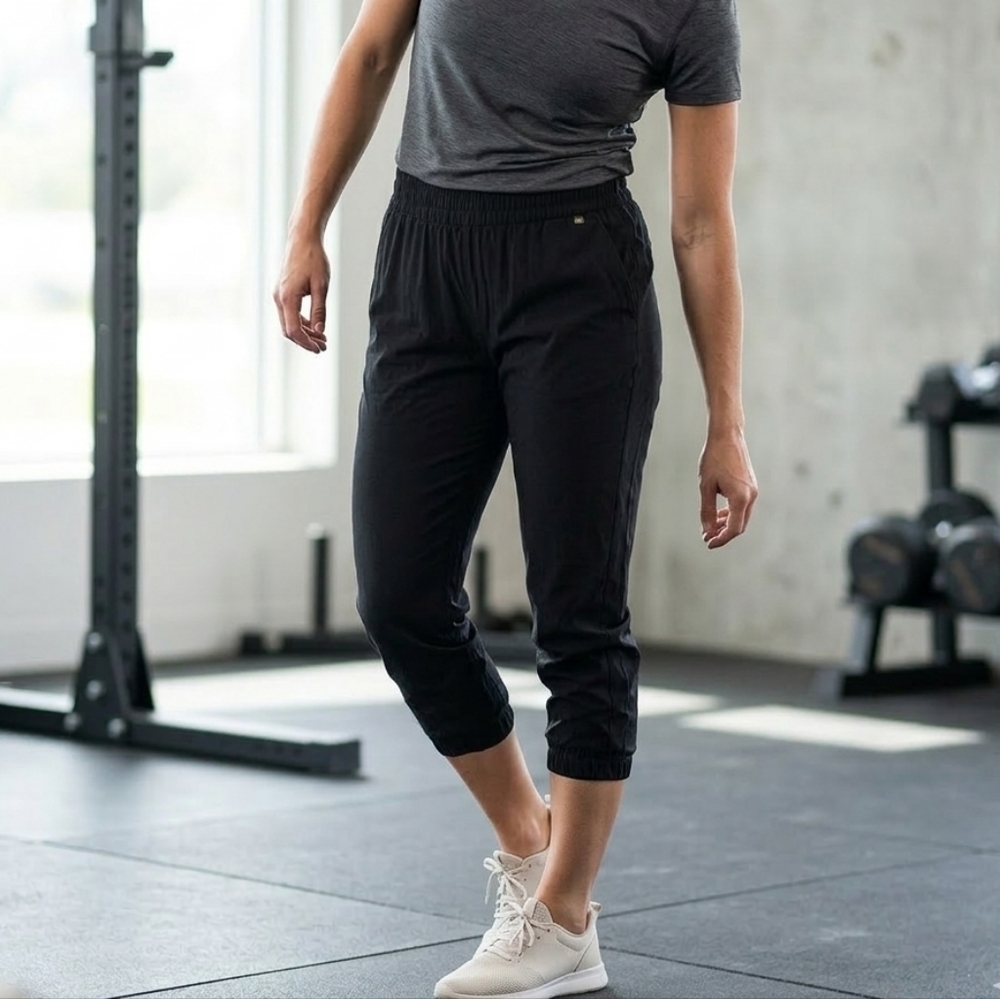 Harlyn Black Pull-On Cropped Pants Size L High Rise Tailored Casual Workwear